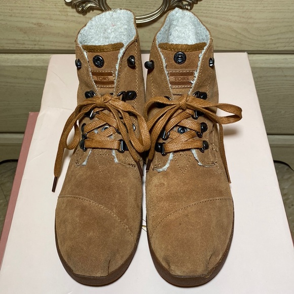 TOMS chestnut fleece Sherpa Highlands Botas suede leather chukka lace up booties - Picture 5 of 17